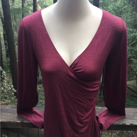 American Rag mock wrap long sleeve T shirt in dusty burgundy blouse,HPx2 - Picture 7 of 9